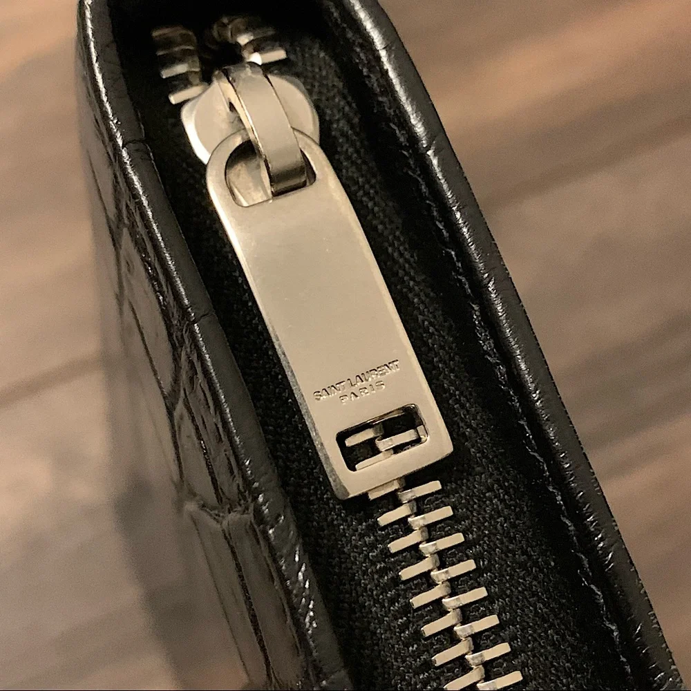 ❌SOLD❌ Saint Laurent Black Crocodile-Embossed Leather Zip-Around Long Wallet - Picture 8 of 14